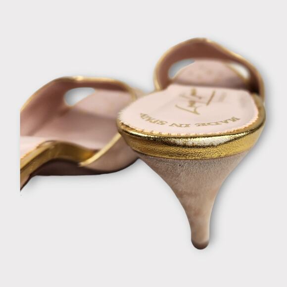 Long Gone Womens Celeste x Evgenia SpringoLator Mules Pink Gold 8 Retro Vintage - Picture 7 of 10